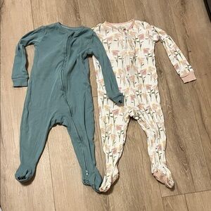 Cloud Island Teal and Floral Kids Footies